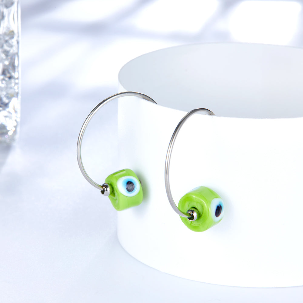 Fashion Stainless Steel Green Eyes Earrings asonjewelry