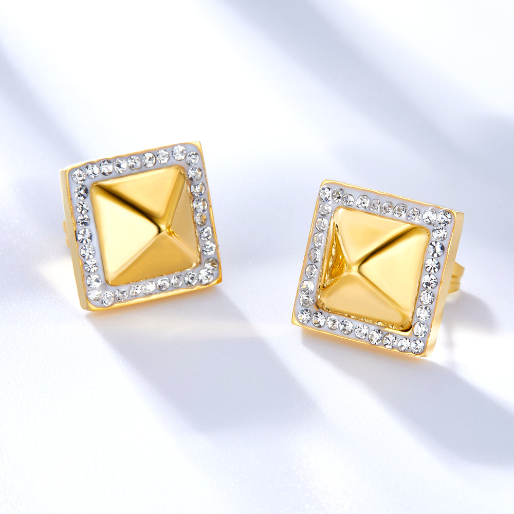 Pendientes Punzón Cuadrado Con Diamantes Blancos