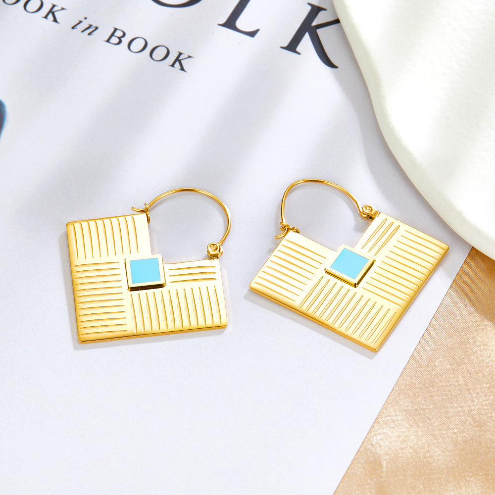2022 Fashion Square Lake Blue Drop Oil Earrings asonjewelry