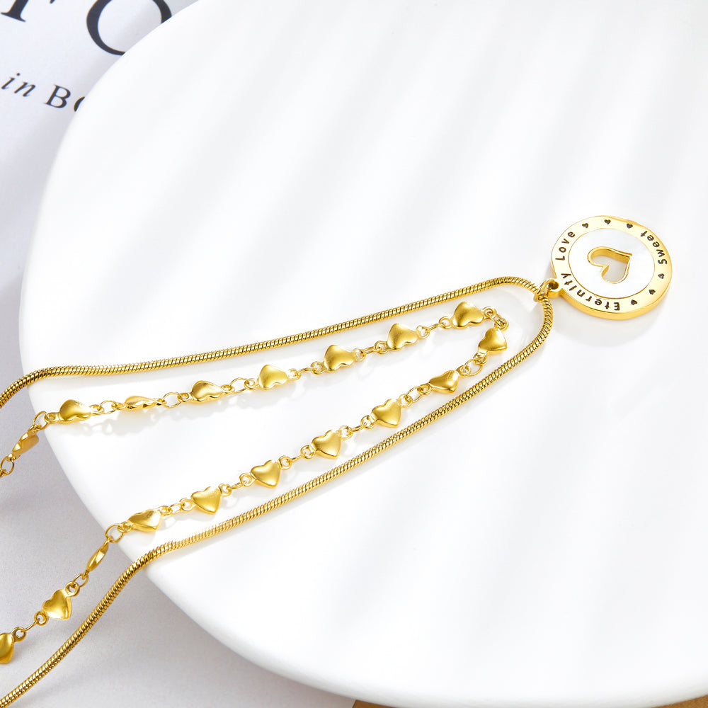 Heart-shaped Round Accessories With White Shell+Heart-shaped Chain Double Chain asonjewelry