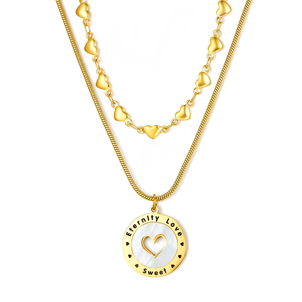 Heart-shaped Round Accessories With White Shell+Heart-shaped Chain Double Chain asonjewelry