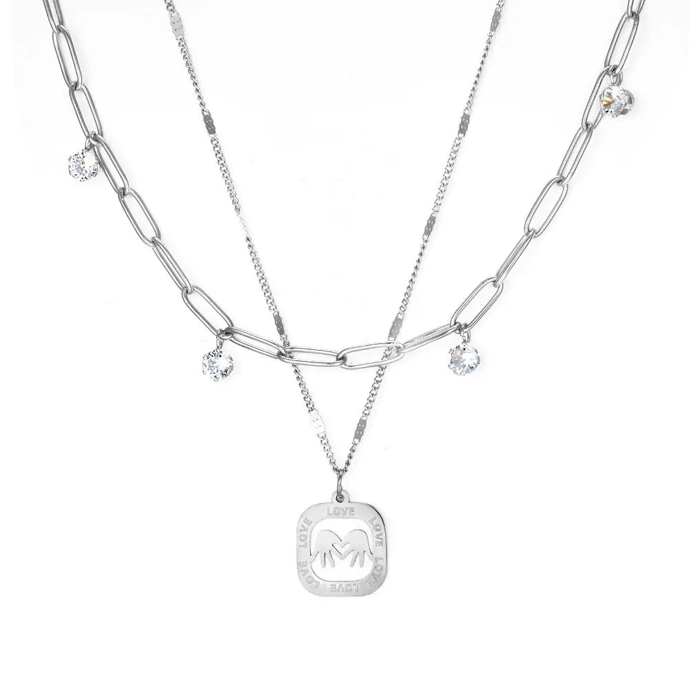 Double Palm White Shell Accessories + Chain With 4 Drill Double Chain Necklace asonjewelry