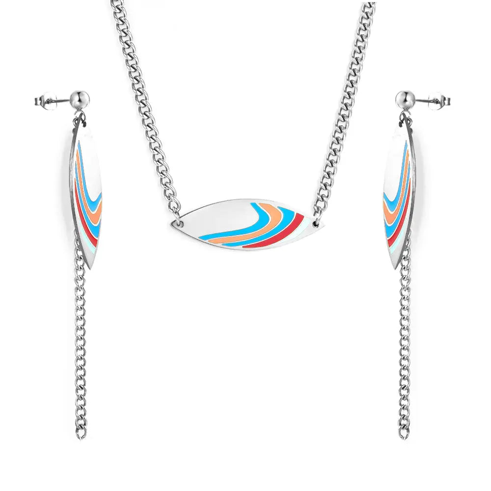 Fashion Leaf Shape With Mixed Color Ribbon Jewelry Set asonjewelry