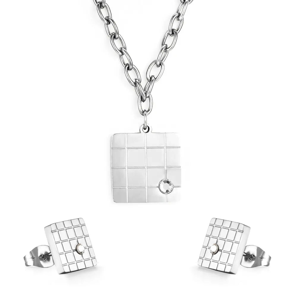 Fashion Square Mesh With Diamond Jewelry Set asonjewelry