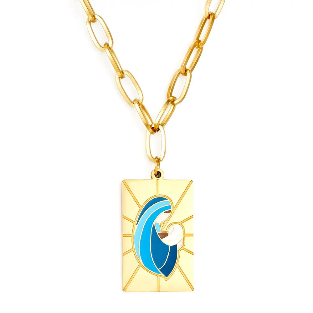 Rectangular Accessory With Mixed Color Mother and Baby Necklace asonjewelry