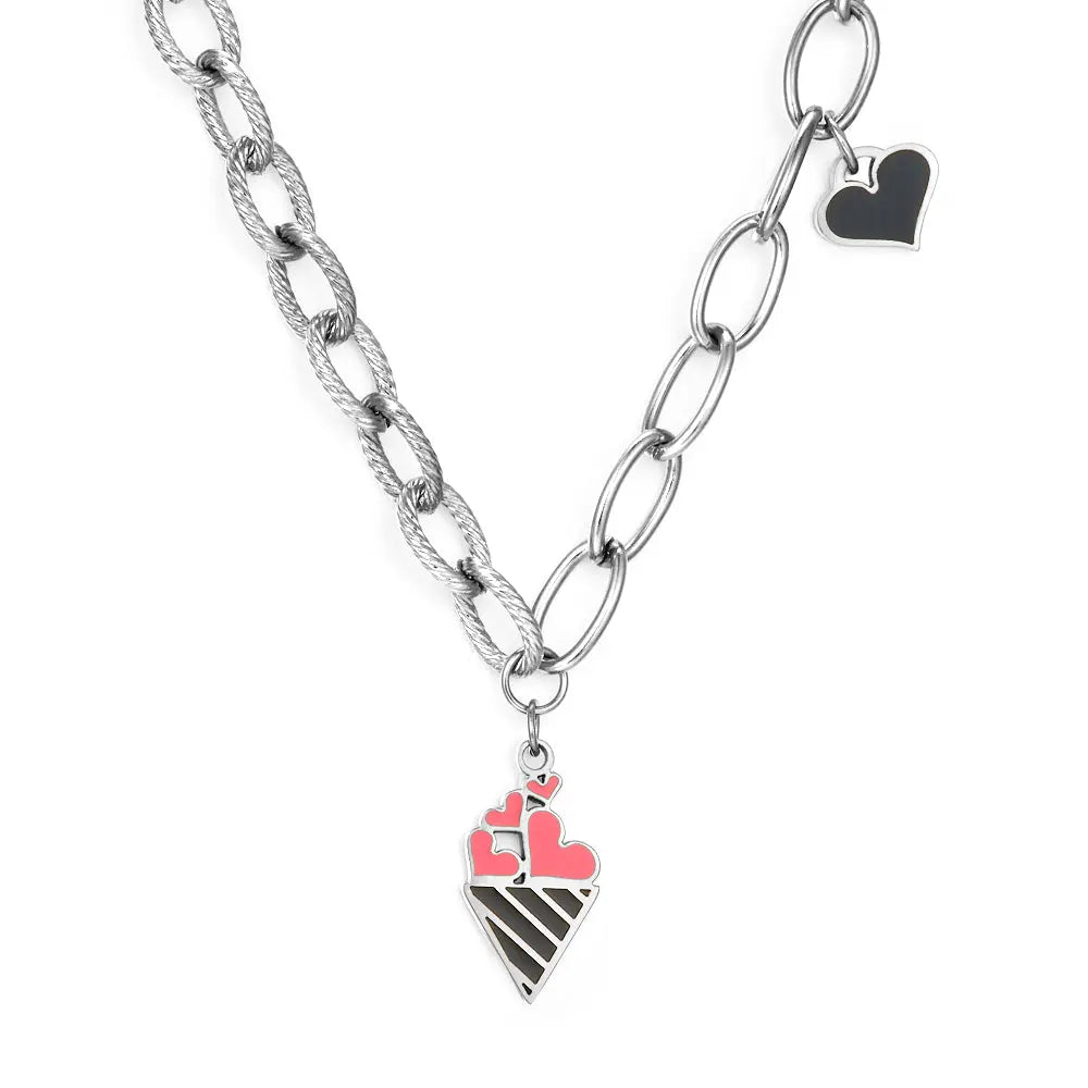 Ice Cream Cone Mixed Color With Black Heart-shaped Necklace asonjewelry