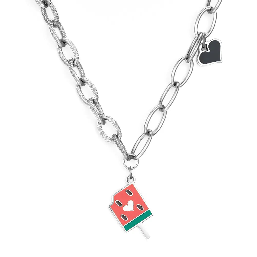 Popsicle Mixed Color With Black Heart-shaped Necklace asonjewelry