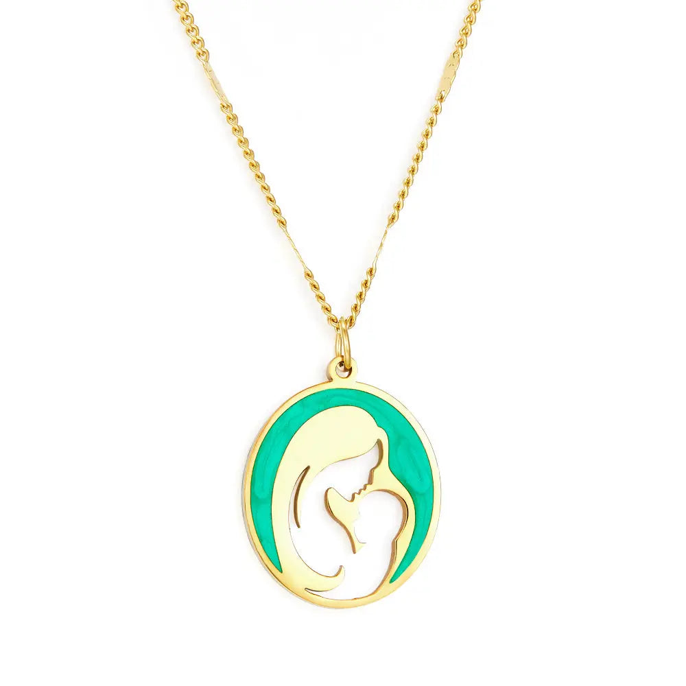 Stainless Steel Fashion Green Mother and Baby Accessory Necklace asonjewelry