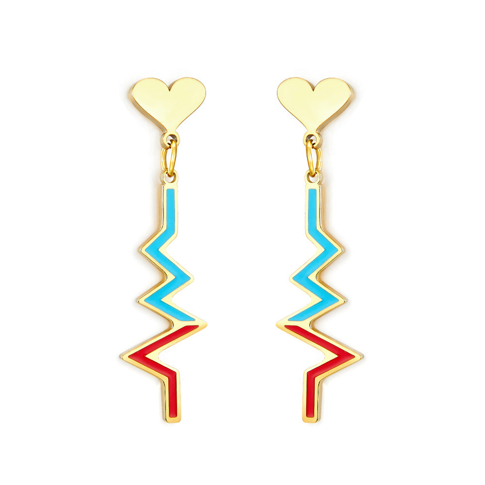 Stainless Steel Heart-shaped with ECG Mixed Color Earrings