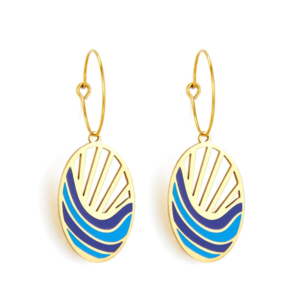 Fashion Circle with Oval Seawater Mixed Color Earrings asonjewelry
