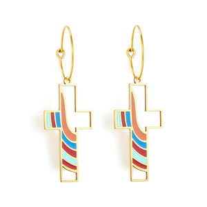 Circle with Cross Hollow Color Bar Mixed Color Earrings