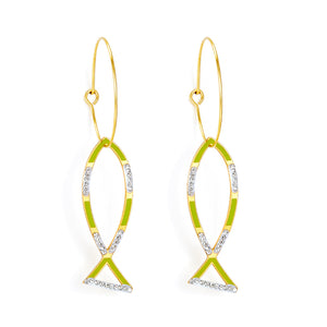 Circle With Fish-shaped Hollow Mixed Color With Diamond Earrings