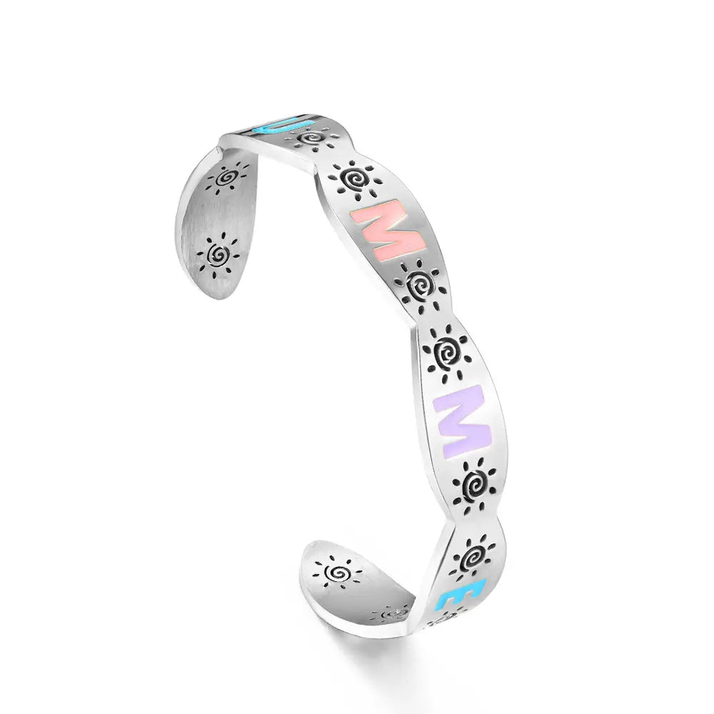 Stainless Steel Mixed Color Letter Hard Bracelet For Women asonjewelry