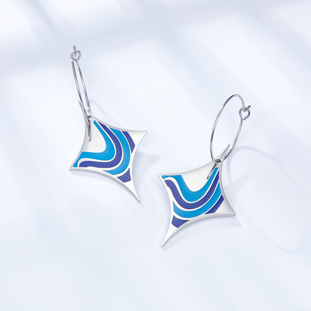 Circle with Long Star-shaped Seawater Mixed Color Earrings
