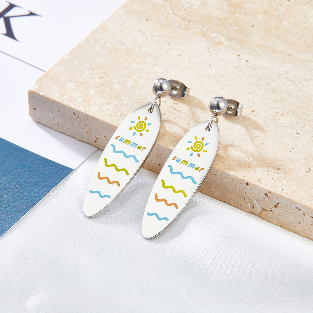 Stainless Steel Half Bead With Oval Sunshine Sea Mixed Color Earrings