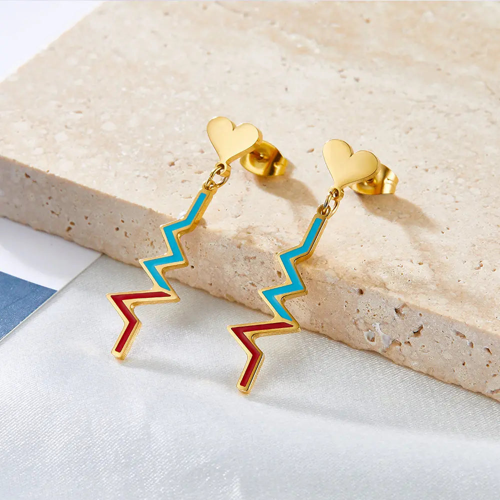 Stainless Steel Heart-shaped with ECG Mixed Color Earrings asonjewelry