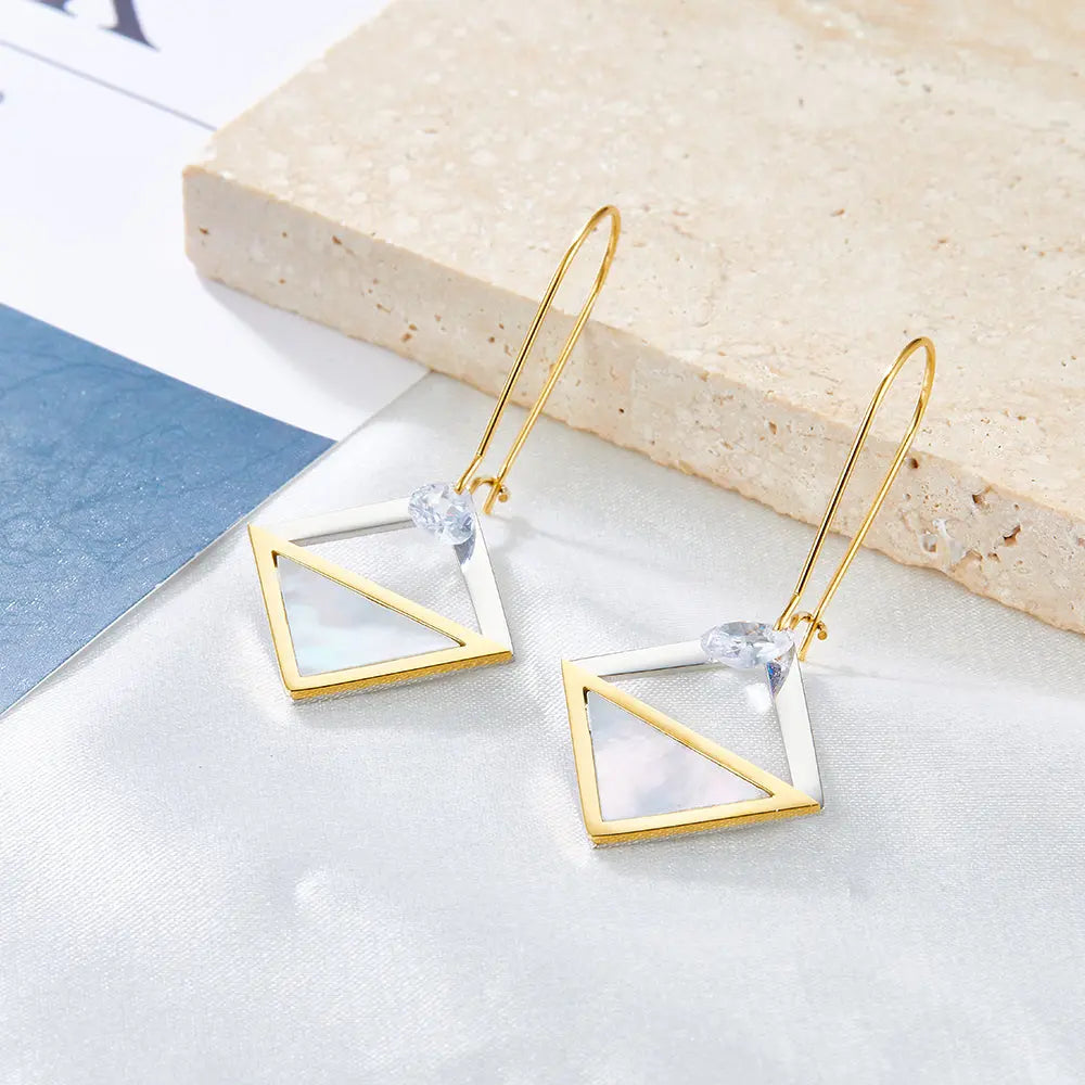 Oval Circle With Square Hollow With Diamond Gradient Earrings asonjewelry