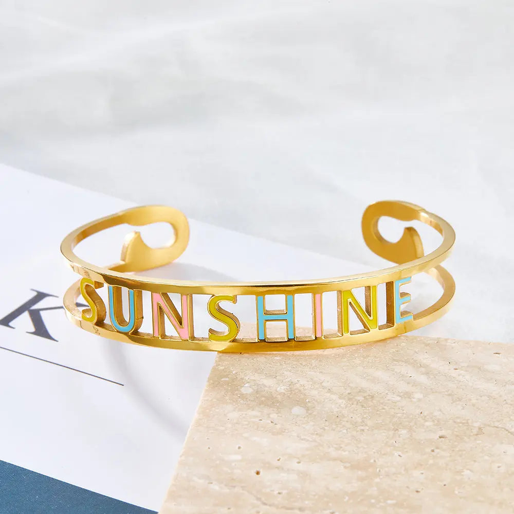 Fashion 2022 Mixed Color Letter SUNSHINE Hollow Hard Bracelet asonjewelry