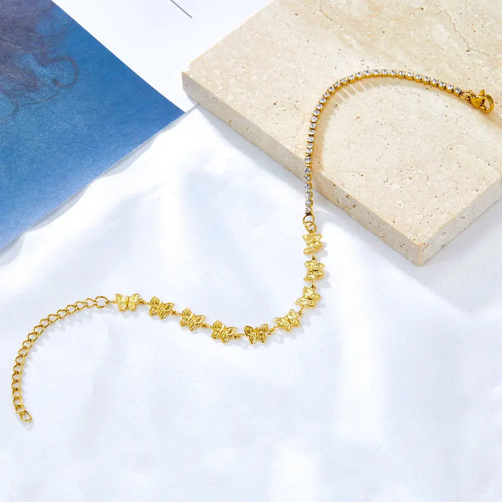 9 Butterflies With Diamonds Chain Anklet asonjewelry