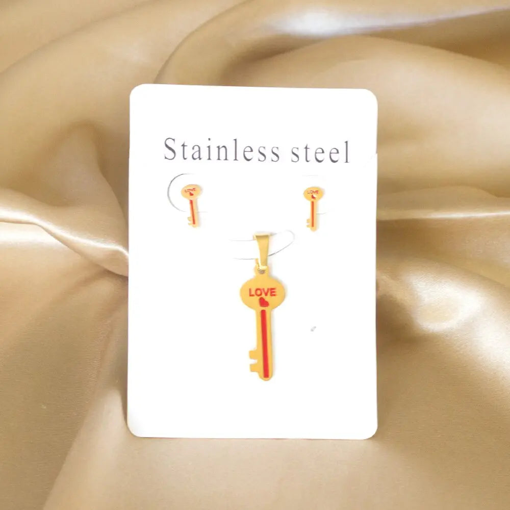 Couple Statement Jewelry Sets Lock Design Love Gifts For Friends Matching Sets Keys And Lock Necklace And Pendients asonjewelry