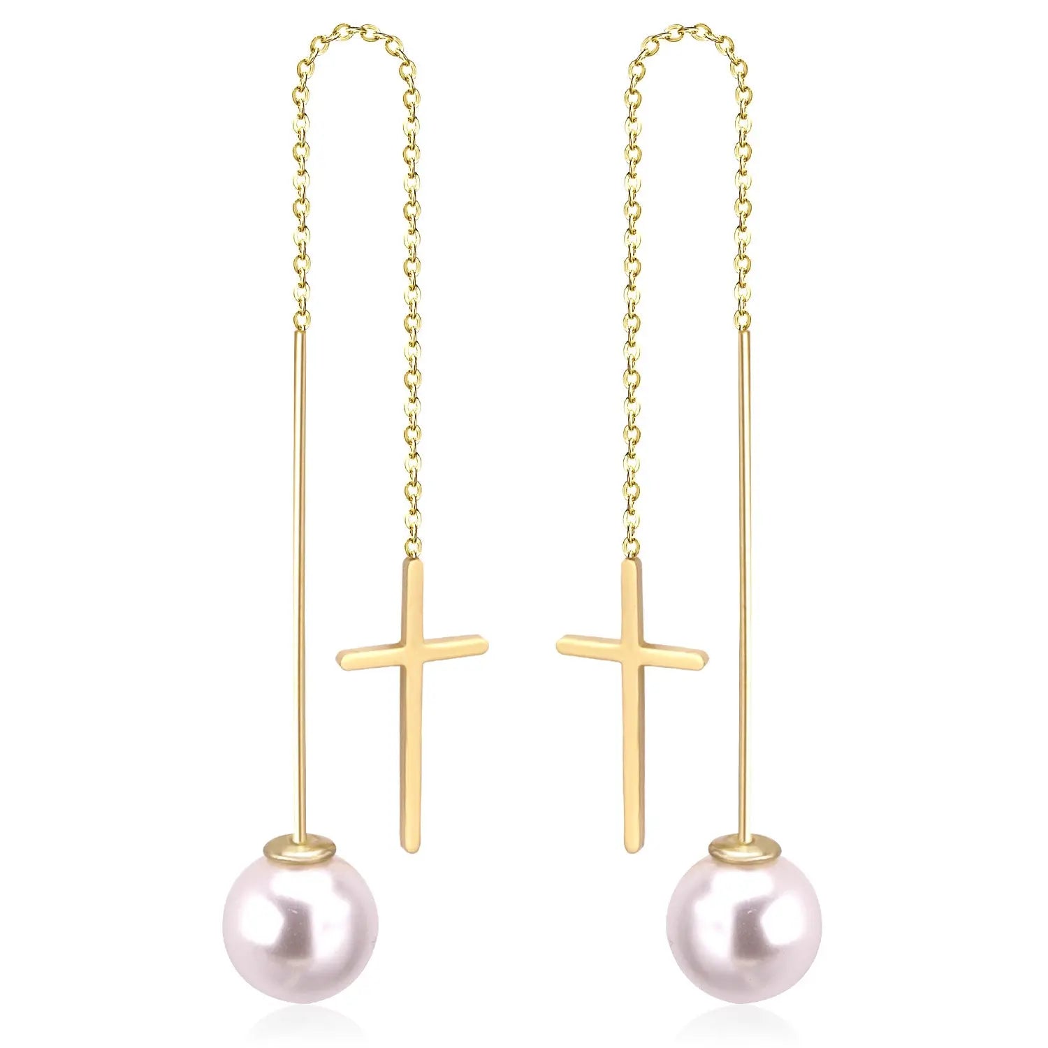 Fashion Cut Stud Earrings with White Pearls asonjewelry