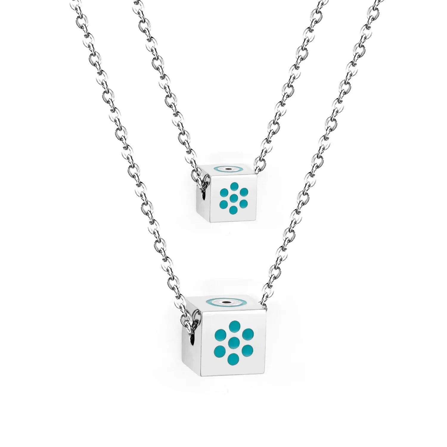 Men And Women Double Chain Necklace Stainless Steel Gold Silver Color Fashion Block Pendant Necklace Accessories asonjewelry