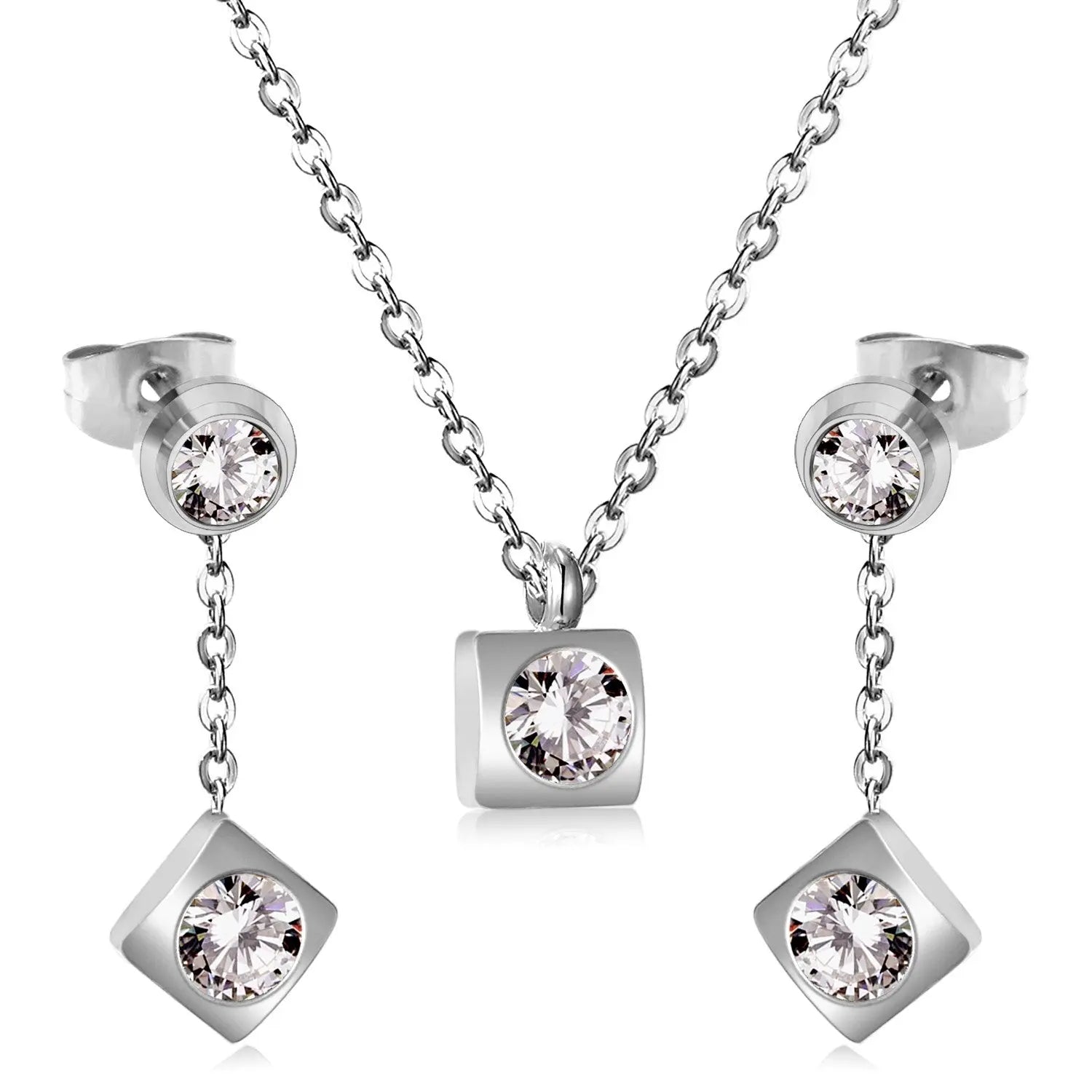 New Heart Shape Crystal Fashion Necklaces Droop Earrings Sets For Woman Dubai Wedding Jewelry Set pendientes bijoux asonjewelry