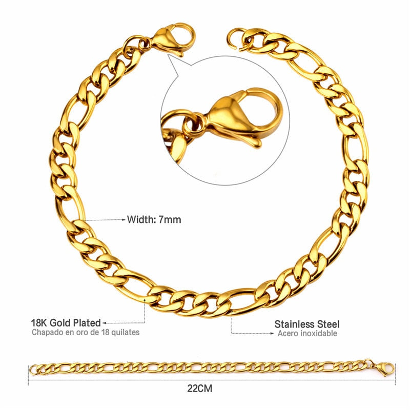 ASON 7mm Cuban Link Chain Bracelets Stainless Steel Gold Color for Men Women Party Gift Fashion Bangle Jewelry Boho
