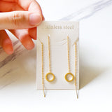 Brincos-pendientes colgantes de acero inoxidable con borlas de concha negra, joyería de hada coreana, cadena larga