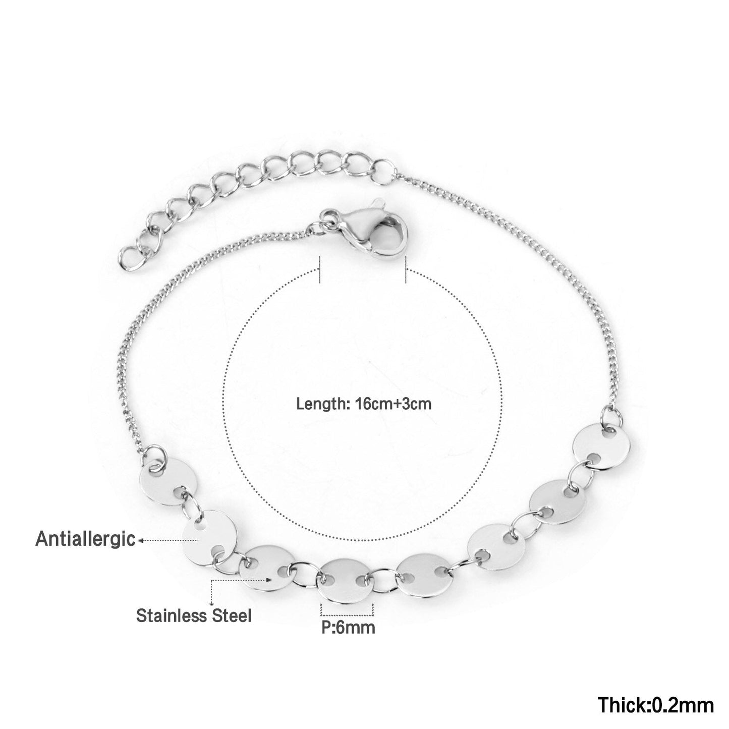 ASON Round Disc Charm Trendy Bracelet 316L Stainless Steel Bangle with Extender Women Fashion Jewelry Gift Accessories asonjewelry