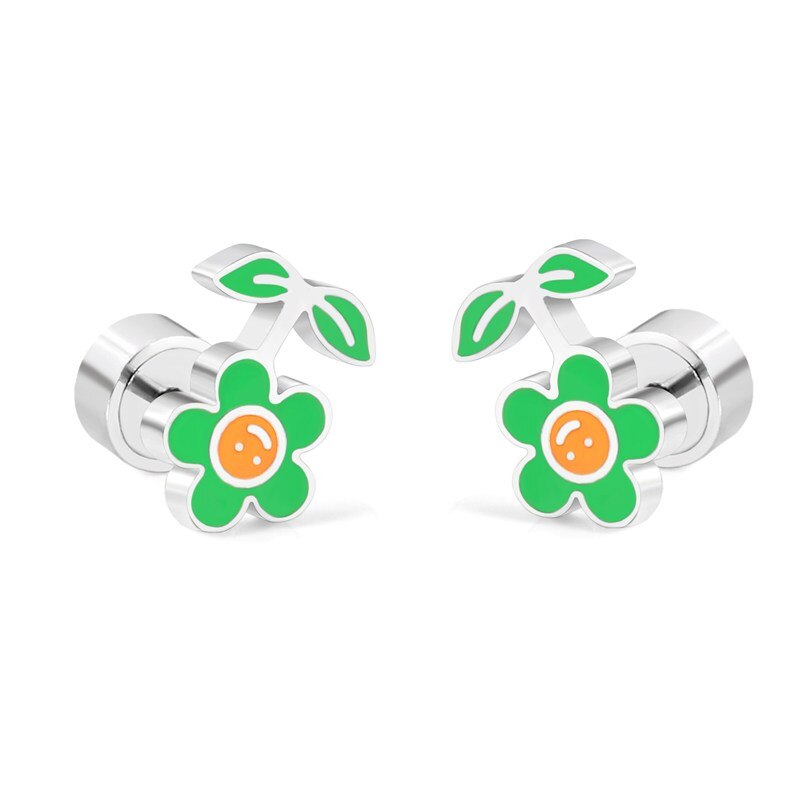 ASON Lovely Children's Stud Earrings 316L Stainless Steel Green Flower Leaf Cartoon Small Earrings for Girl Gifts Jewelry asonjewelry
