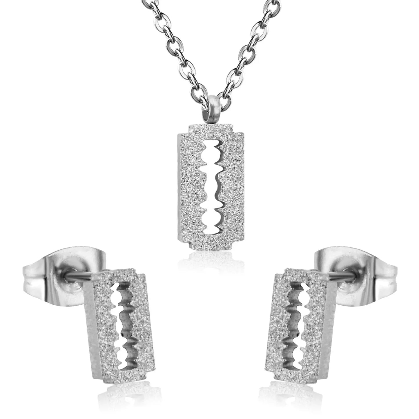 Fashion Frost Gold Pendant Necklace Set for Women Stainless Steel Jewellry Sets Wedding Necklace Set parures bijoux asonjewelry