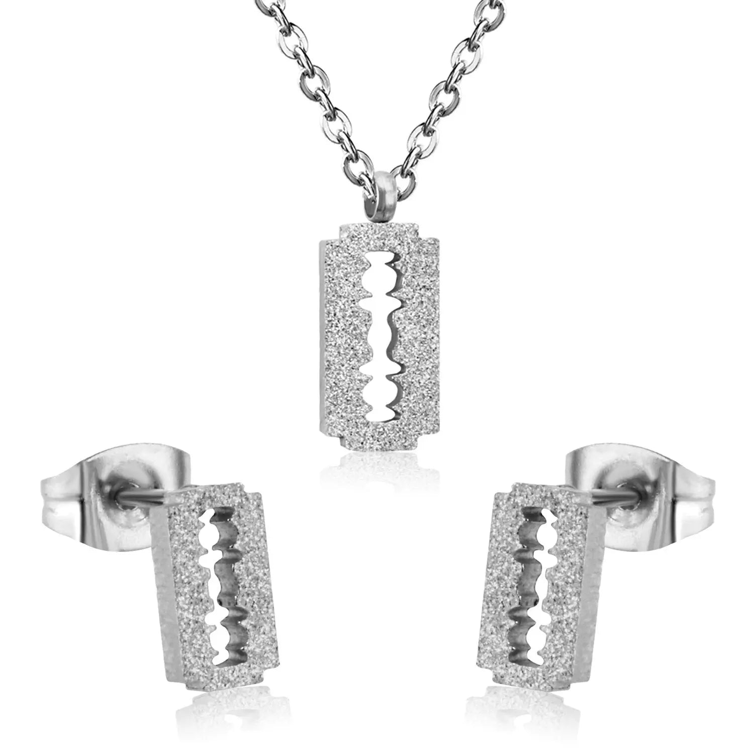 Fashion Frost Gold Pendant Necklace Set for Women Stainless Steel Jewellry Sets Wedding Necklace Set parures bijoux asonjewelry