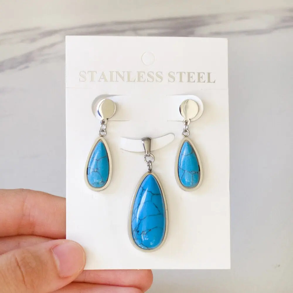 Luxury Weding Dubai Bridal Jewelry Sets Of Necklace And Earing Water Drop Stone Trendy Stainlee Steel Set For Women asonjewelry