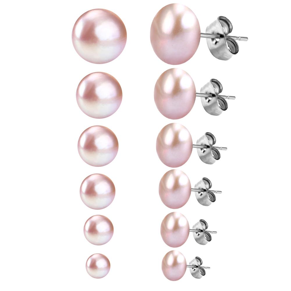 ASON Conjunto de pendientes de tamaño mixto de acero inoxidable 6 par/caja pendientes de perlas de agua dulce rosa y blanco uso diario Bioux femenino