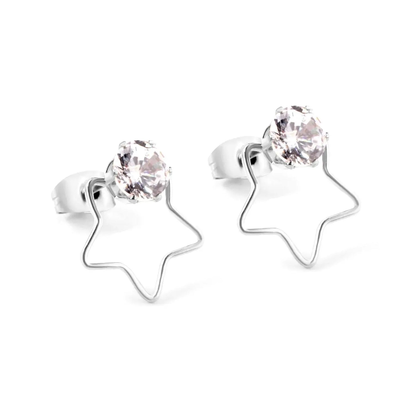 Korean Zircon Jewelry Gold/Steel Heart Star Small Stud Earring Set For Women/Girl 316L Stainless Steel Earrings asonjewelry