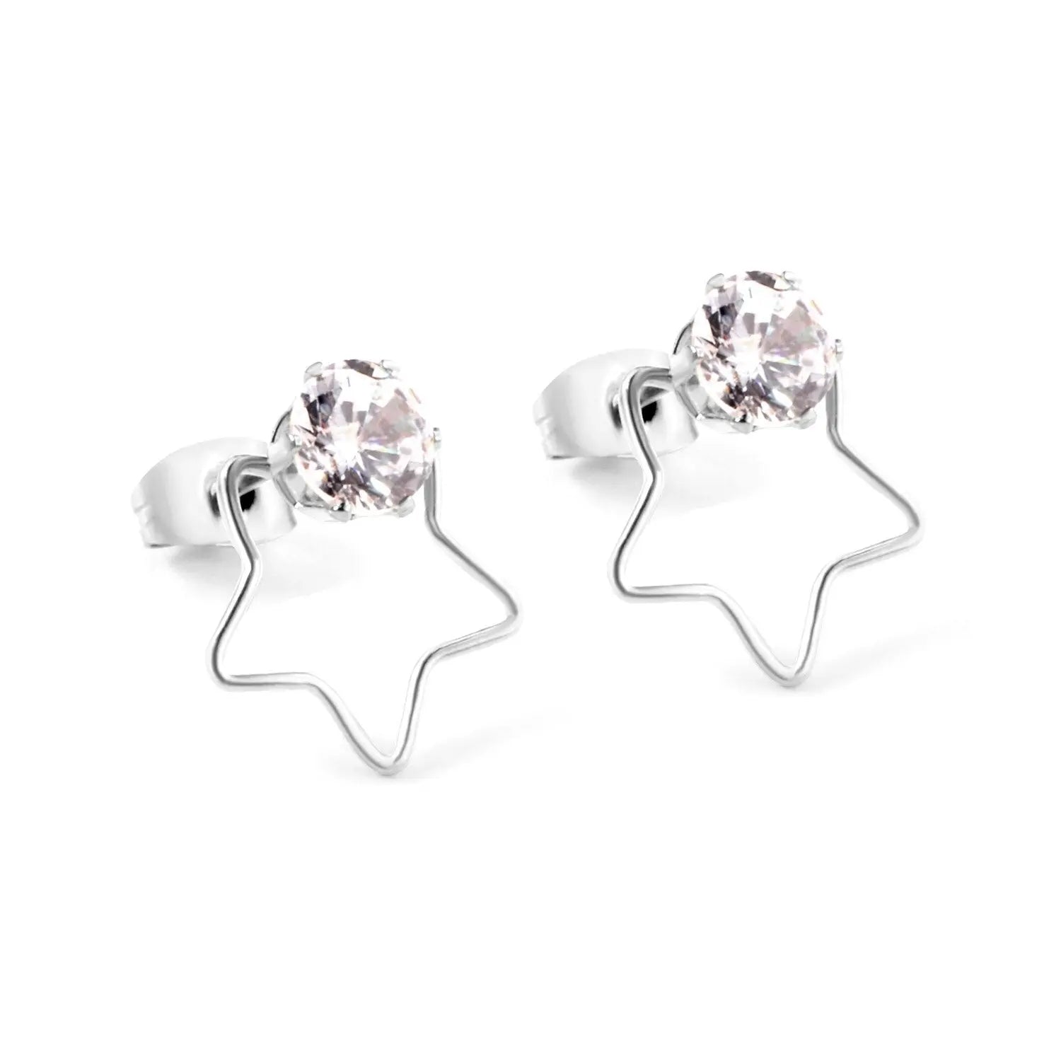 Korean Zircon Jewelry Gold/Steel Heart Star Small Stud Earring Set For Women/Girl 316L Stainless Steel Earrings asonjewelry