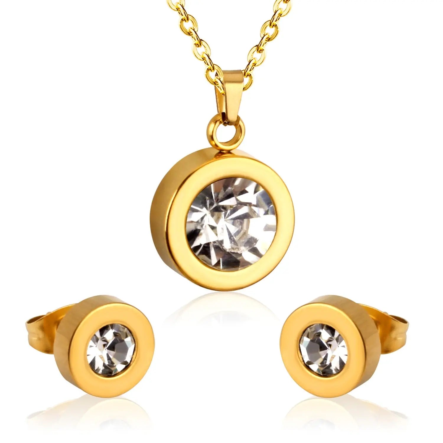 Stainless Steel Round Multi-color Pendant Necklace Earrings Sets For Women Indian Jewellry Accessories pendientes asonjewelry