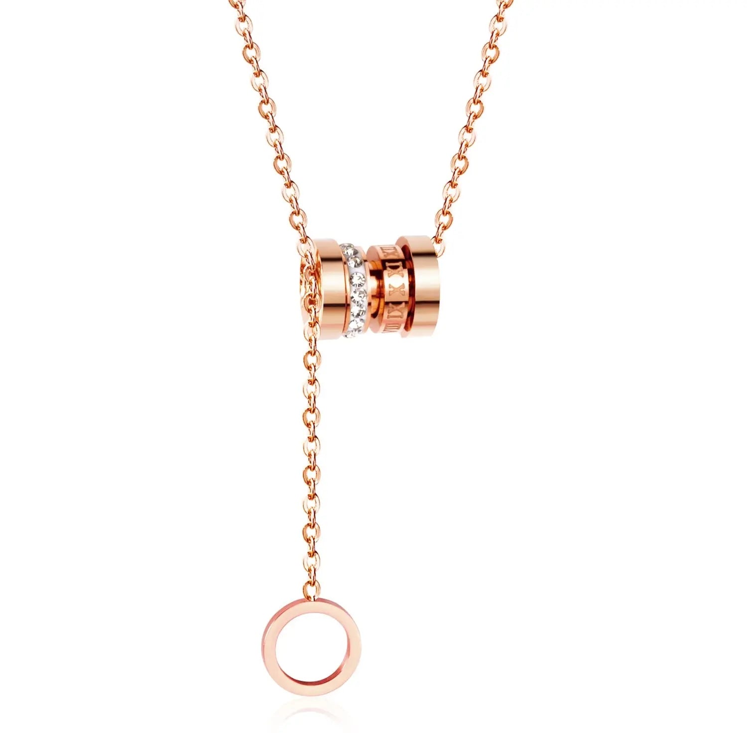 Zircon Round Pendant Stainless Steel Link Chains Necklace For Women Choker Collars Accessories Tassel Jewelry asonjewelry