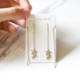 Brincos-pendientes colgantes de acero inoxidable con borlas de concha negra, joyería de hada coreana, cadena larga