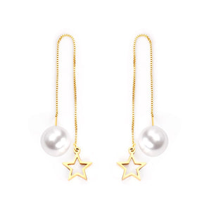 Star Long Pendant Earrings Gold Steel Color Vintage Elegant Jewelry Long Chain Earrings With Imitatiton Pearl Gifts