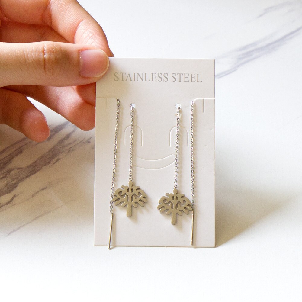 Brincos-pendientes colgantes de acero inoxidable con borlas de concha negra, joyería de hada coreana, cadena larga