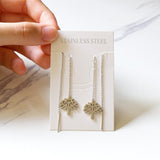 Brincos-pendientes colgantes de acero inoxidable con borlas de concha negra, joyería de hada coreana, cadena larga