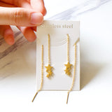 Brincos-pendientes colgantes de acero inoxidable con borlas de concha negra, joyería de hada coreana, cadena larga