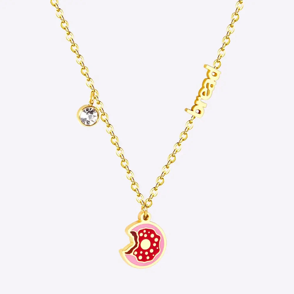 316L Stainless Steel Gold Bread Bus Vegetable Pendant Necklaces For Women With Free Chain Crystal Necklace collares asonjewelry