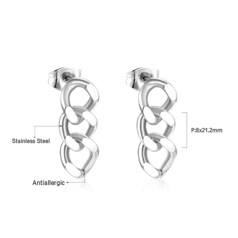 ASON Cool Chain Pendant Punk Piercing Earring Stainless Steel Stud Earrings Gold Color for Women Party Gift Fashion Jewelry asonjewelry