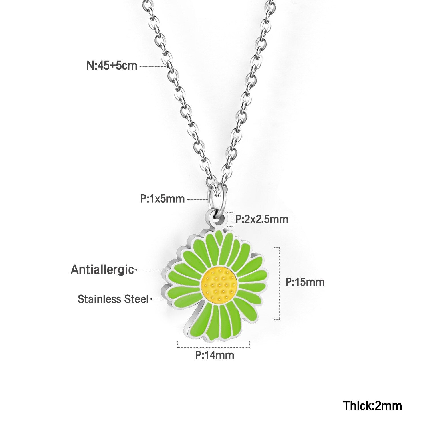 ASON Korean Fashion Sunflower Pendant Necklace for Women Stainless Steel Colorful Choker with Extender Jewelry Accessories asonjewelry