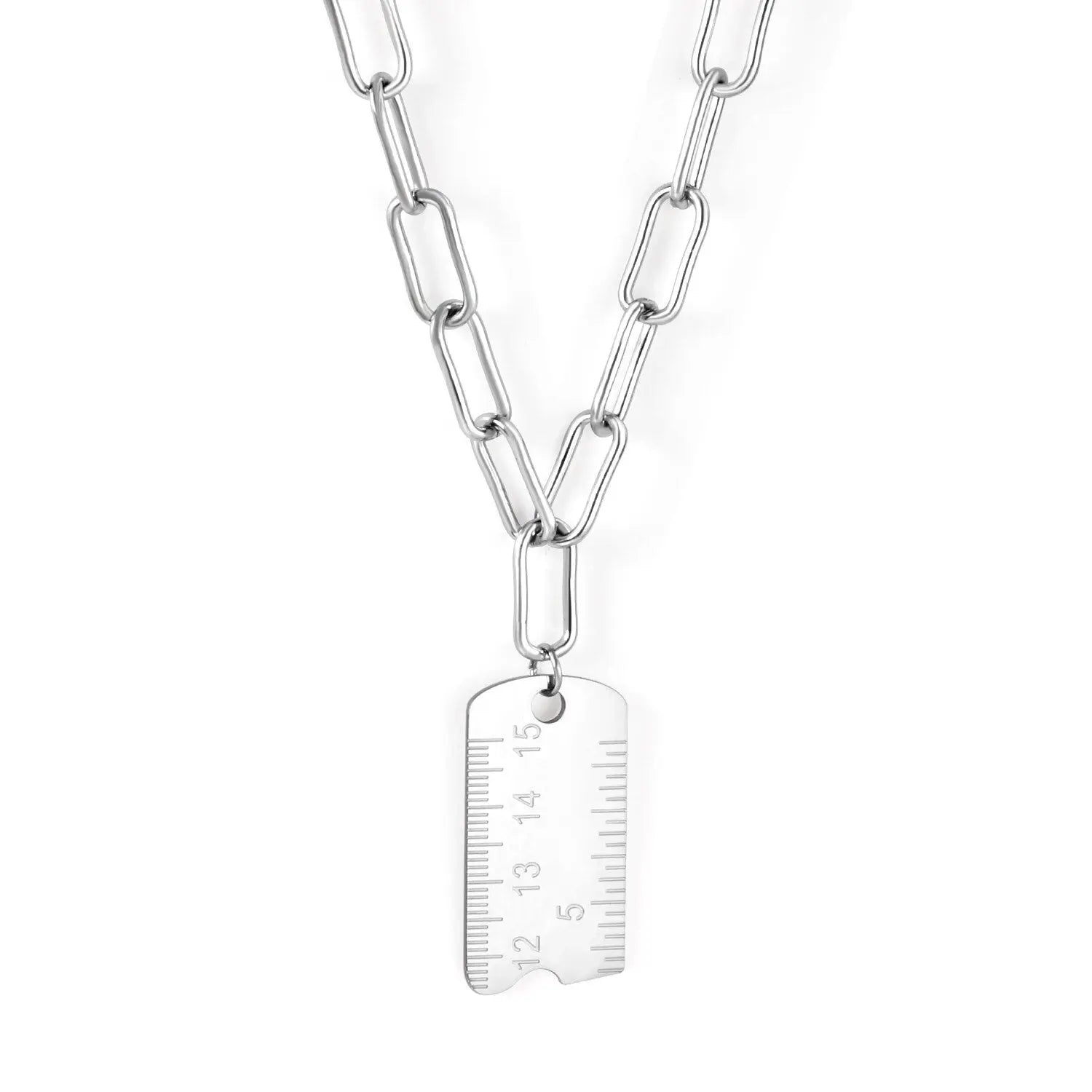 Vintage Collier Inoxidable Gold Color Design Ruler Pendants Necklaces Long 45cm+5cm Cuban Link Chains Necklace Man asonjewelry