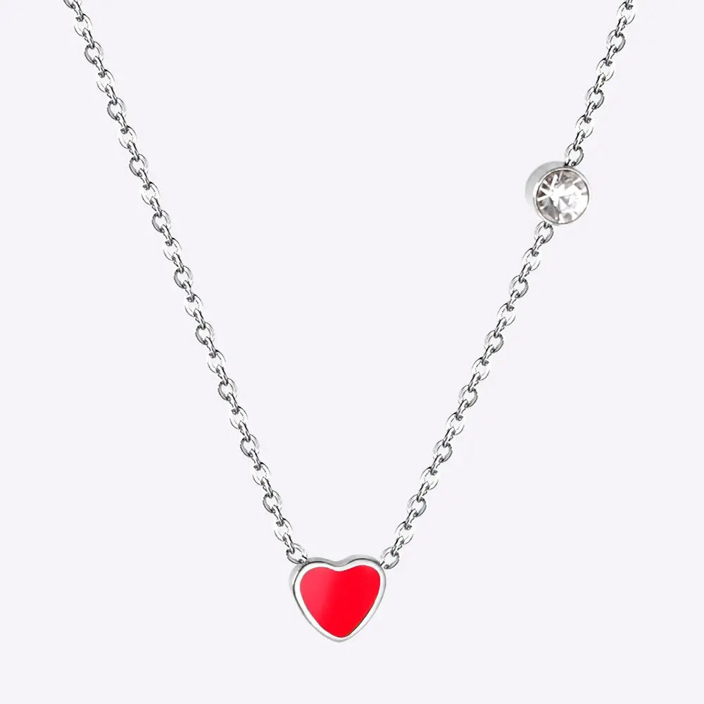 Red Heart Pendant With Crystal Stainless Steel Chain Necklace For Girls Fashion Party Jewellry Accessories 2021 Hot asonjewelry