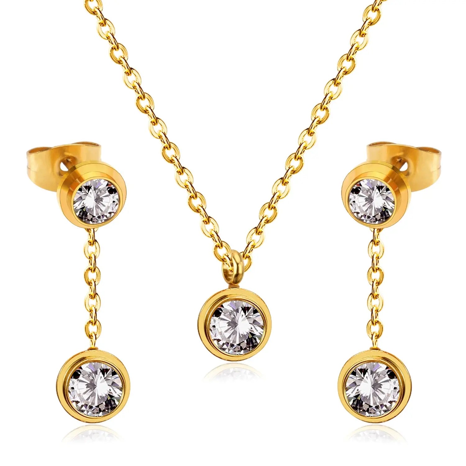 New Heart Shape Crystal Fashion Necklaces Droop Earrings Sets For Woman Dubai Wedding Jewelry Set pendientes bijoux asonjewelry